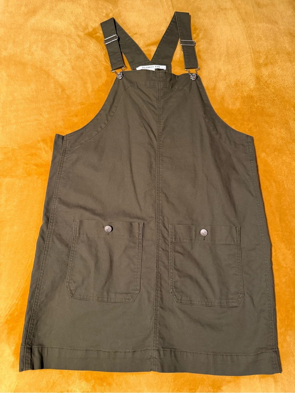 Celebrity Pink Olive Green Utility Button Detail pinafore